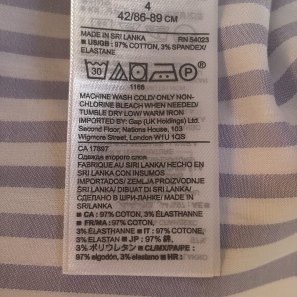 Banana Republic Periwinkle Stripe Ruffle Neck Poplin Sleeveless Blouse Size 4 - Picture 9 of 11